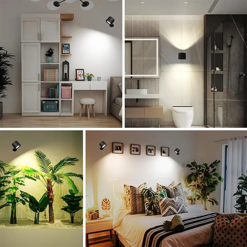 Luminária de Parede LED Dupla com Controle Remoto e Toque, Rotação 360°, Recarregável, Portátil, Design Moderno para Quarto, Sala e Leitura