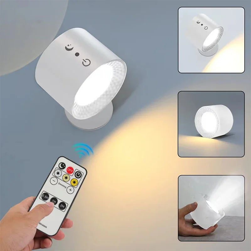 Luminária de Parede LED Dupla com Controle Remoto e Toque, Rotação 360°, Recarregável, Portátil, Design Moderno para Quarto, Sala e Leitura