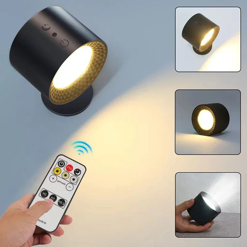 Luminária de Parede LED Dupla com Controle Remoto e Toque, Rotação 360°, Recarregável, Portátil, Design Moderno para Quarto, Sala e Leitura